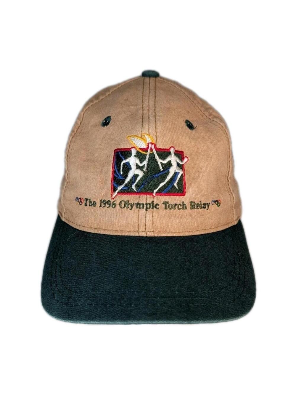 Coca Cola Mens One Size Tan Green 90s VTG Olympic Torch Relay Hat Cap USA
